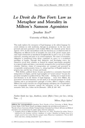 Le Droit Du Plus Fort: Law As Milton's Samson Agonistes