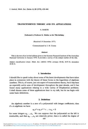 Transcendence Theory and Its Applications