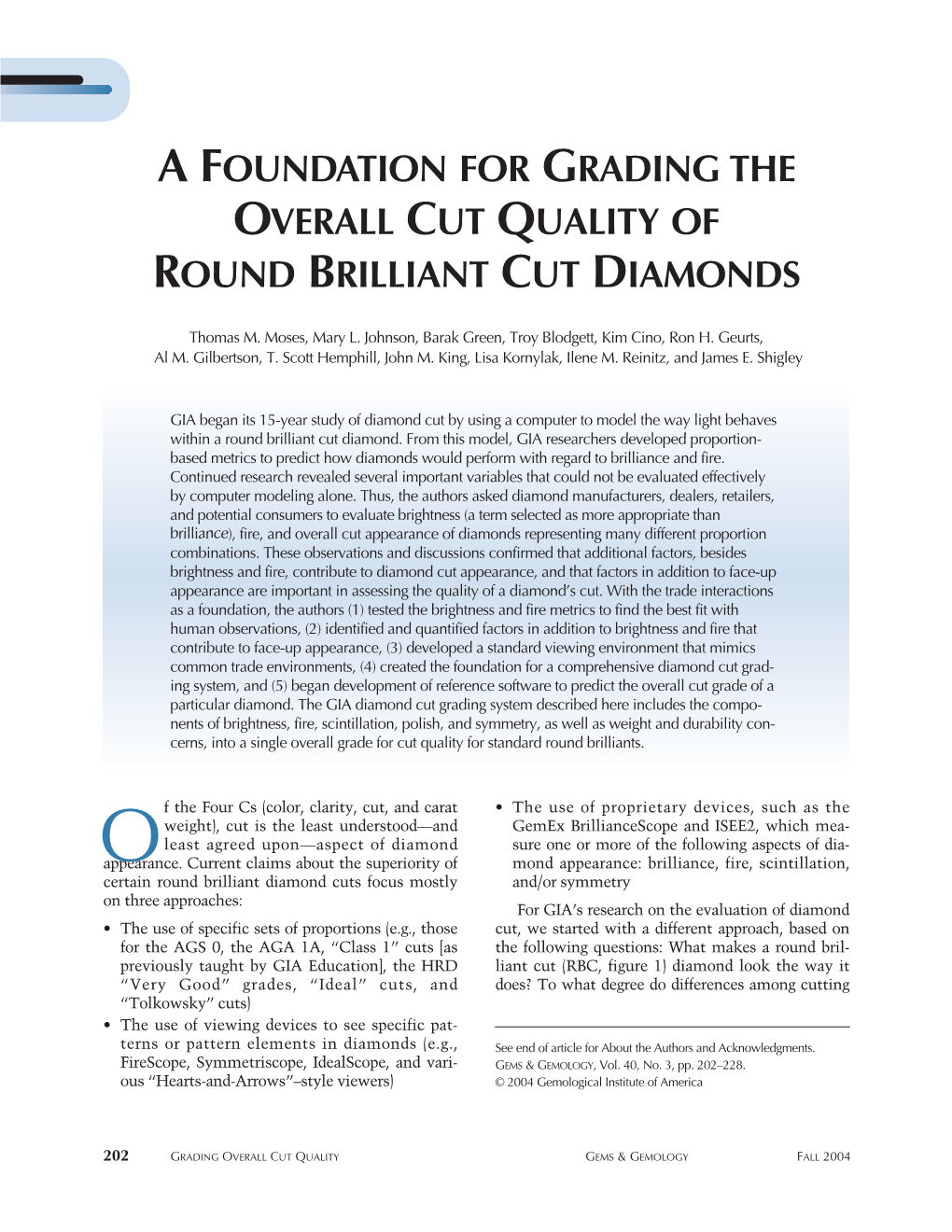 A Foundation for Grading the Overall Cut Quality of Round Brilliant