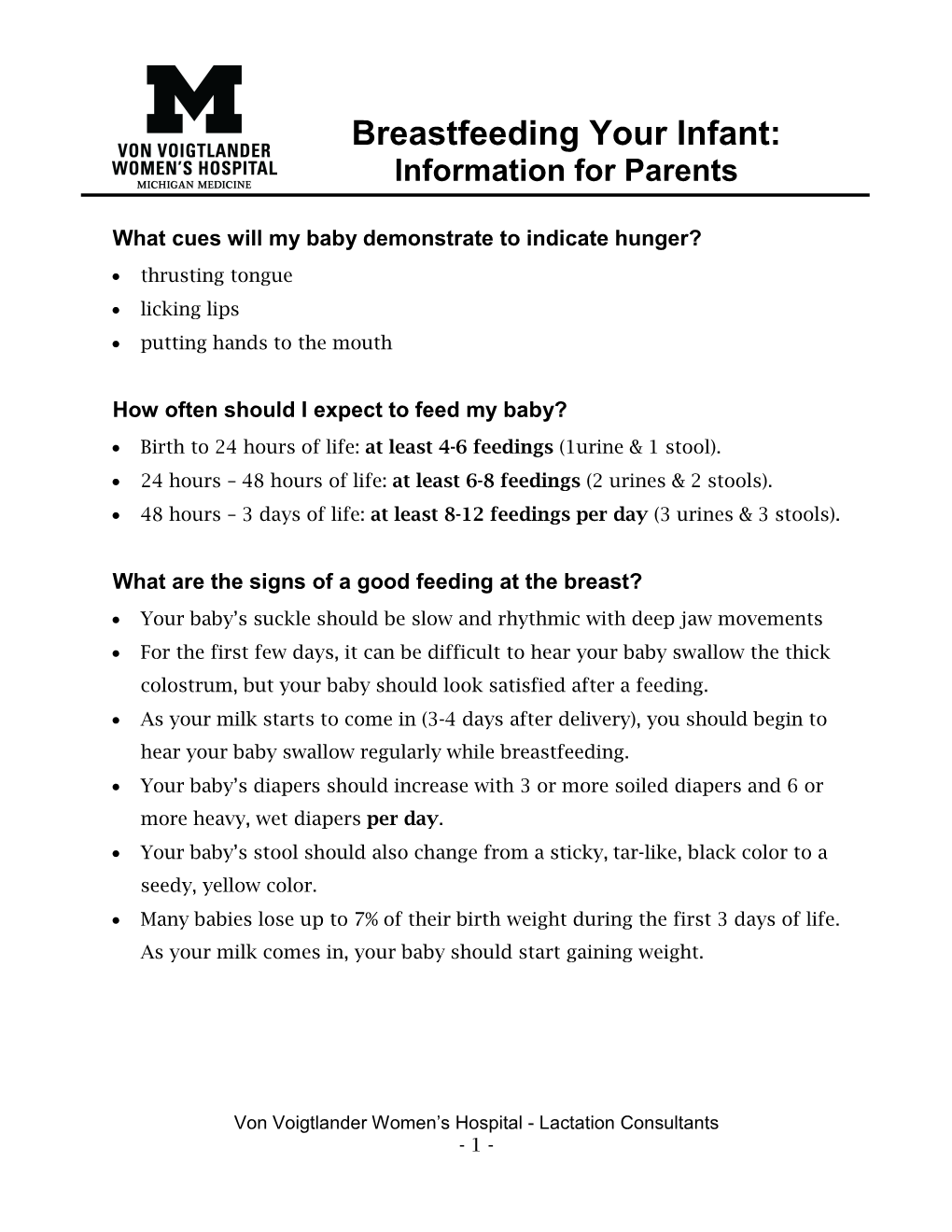 Breastfeeding Your Infant: Information for Parents