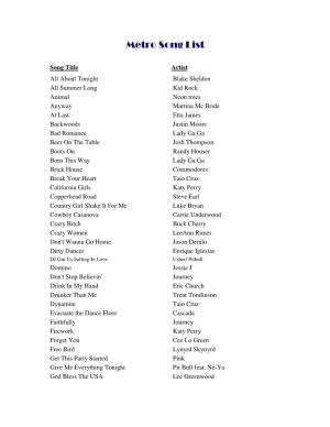 Metro Song List