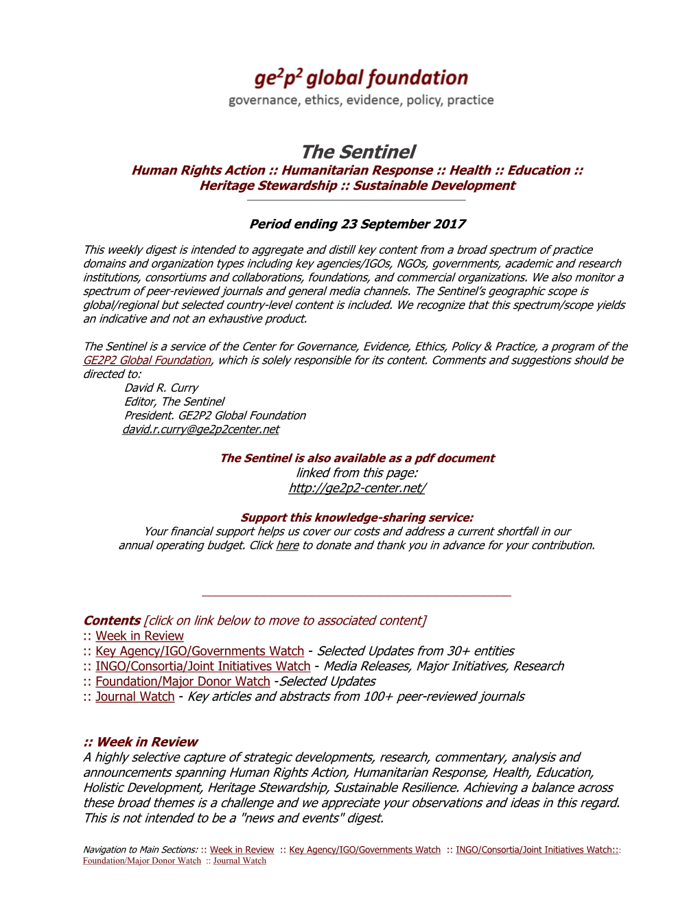 The Sentinel Period Ending 23 September 2017