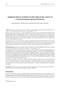 Epiphytic Lichens of Stužica (E Slovakia) in the Context of Central European Old-Growth Forests