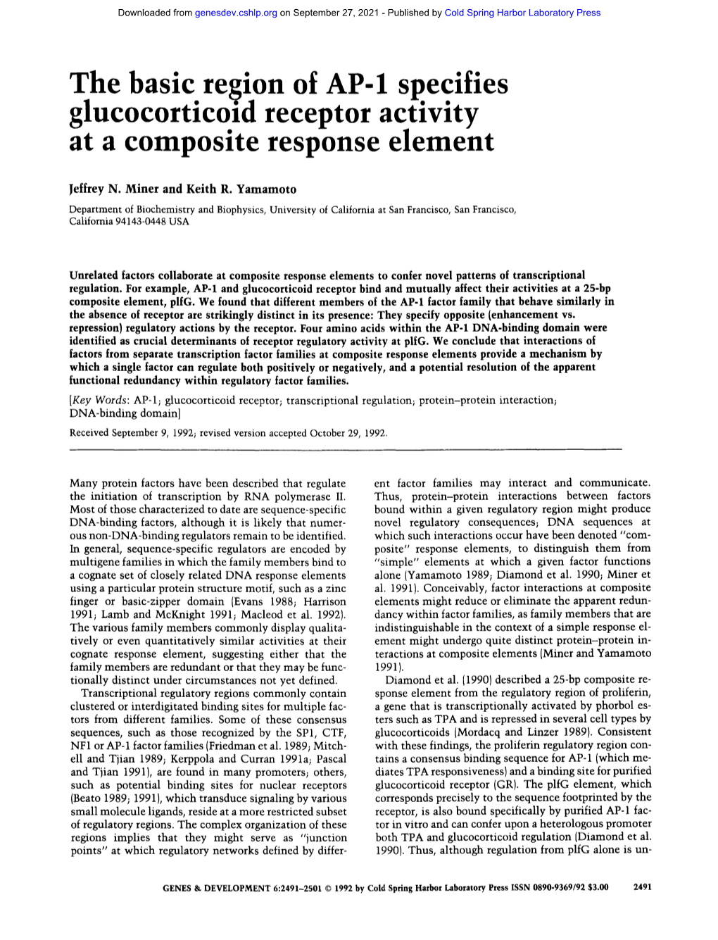 The Basic Region of AP-1 Specifies Glucocortico D Receptor Activity at a Composite Response Element