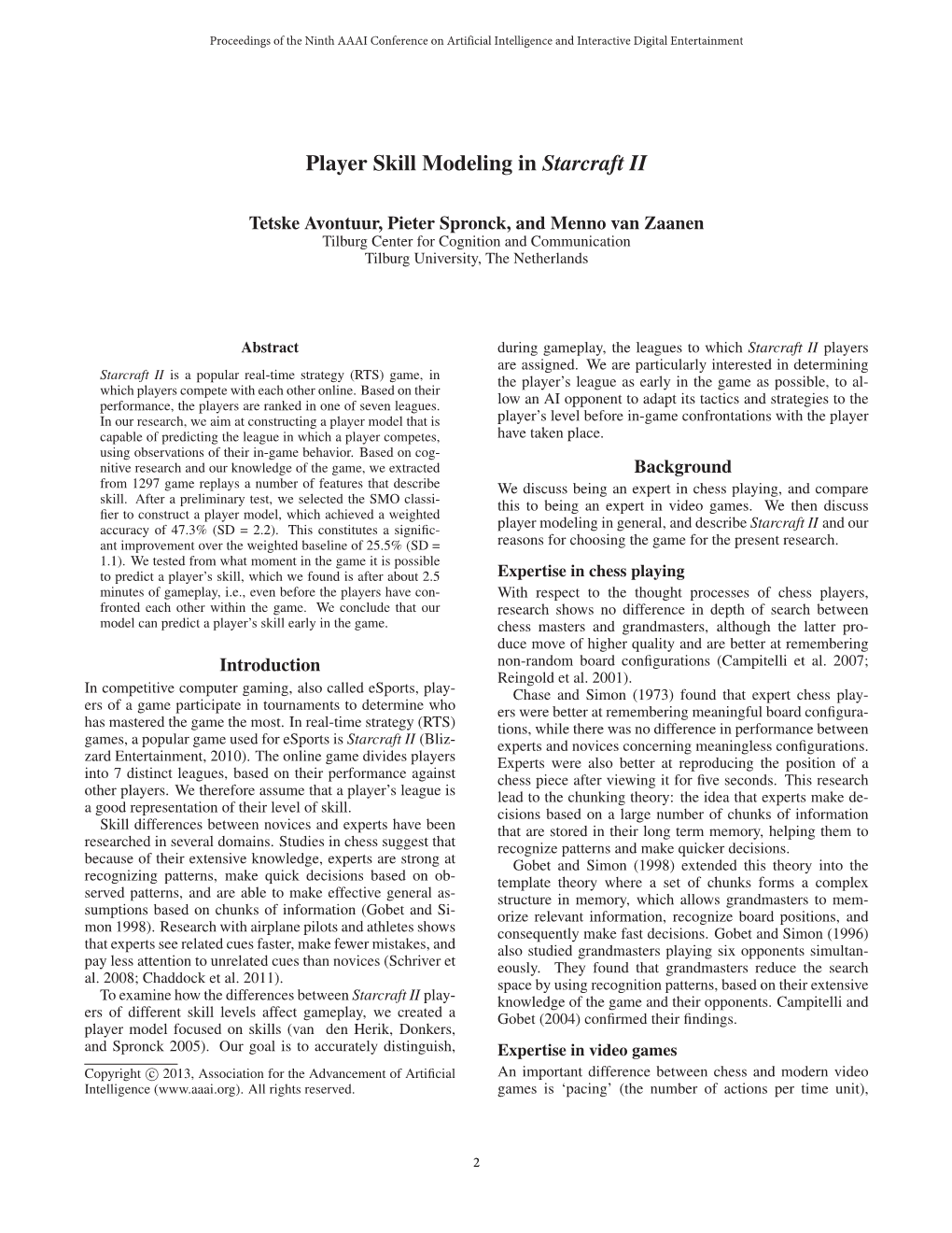 Player Skill Modeling in Starcraft II