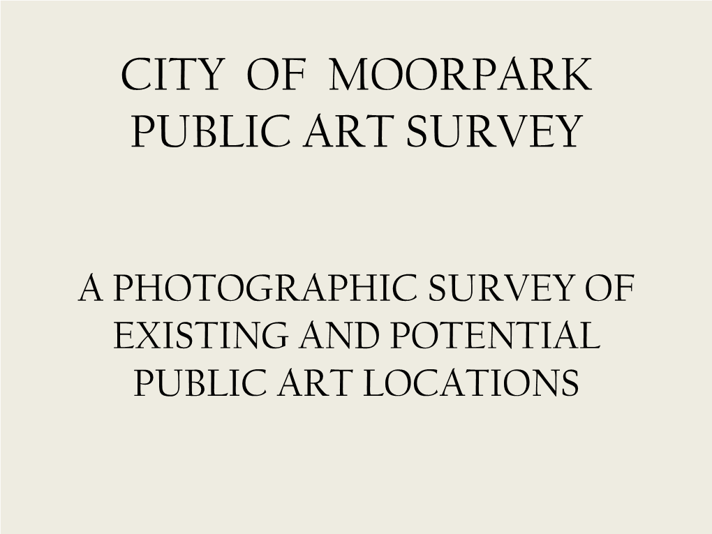 A Photographic Survey of Existing and Potential Public Art Locations