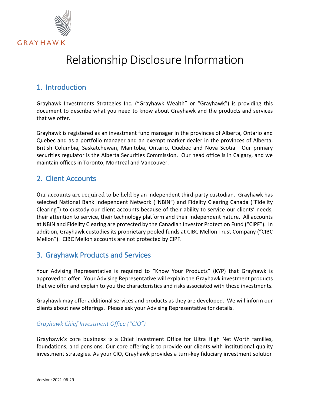 Relationship Disclosure Information