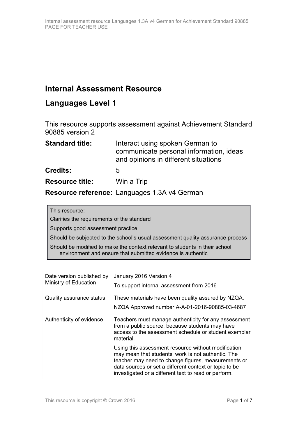 Level 1 Languages Internal Assessment Resource