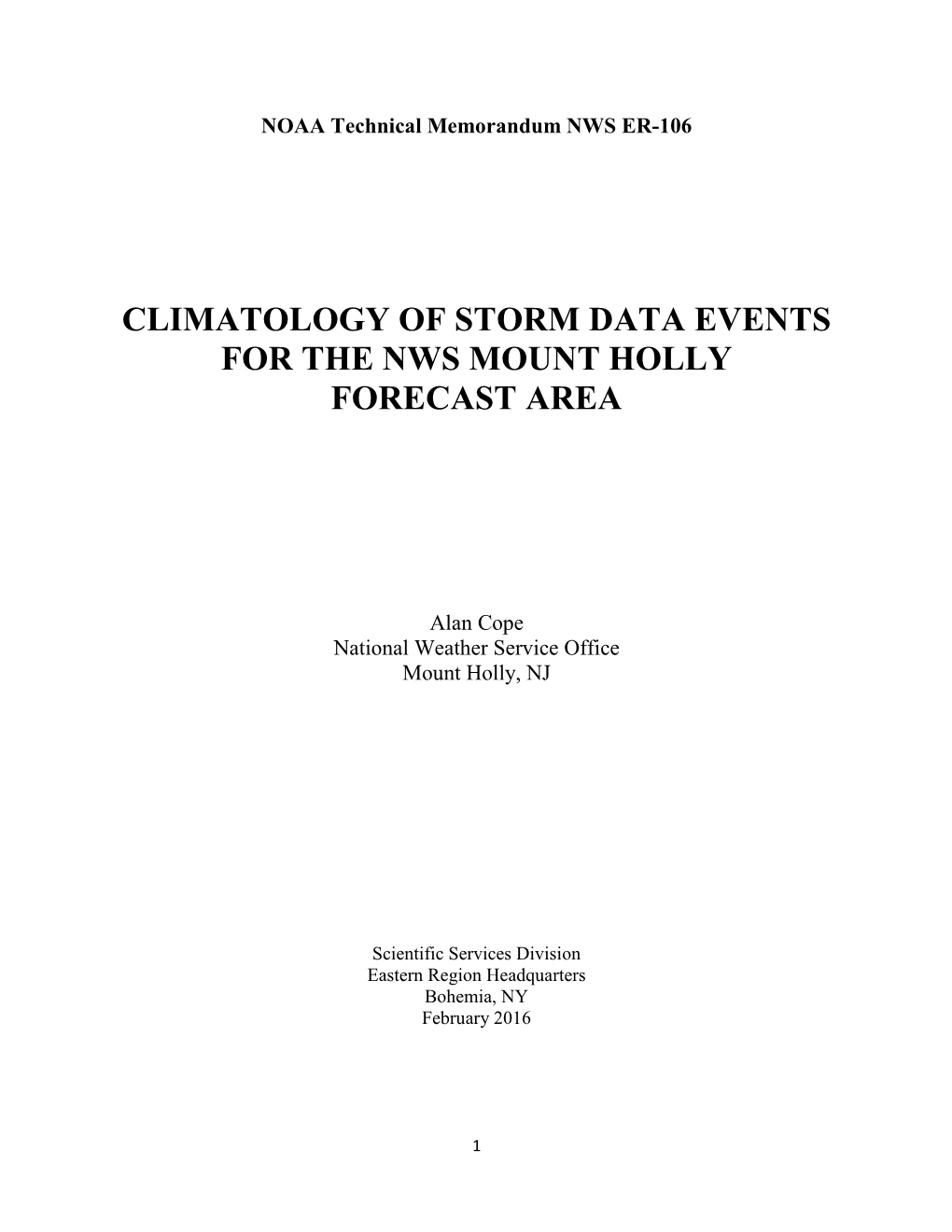 Climatology of Storm Data Events for the Nws Mount Holly Forecast Area