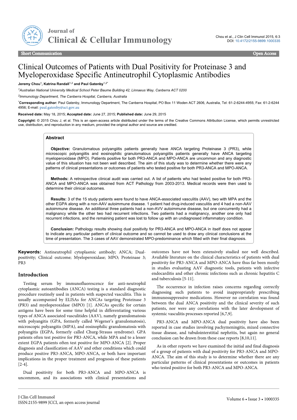 Clinical Outcomes of Patients with Dual Positivity for Proteinase 3 And