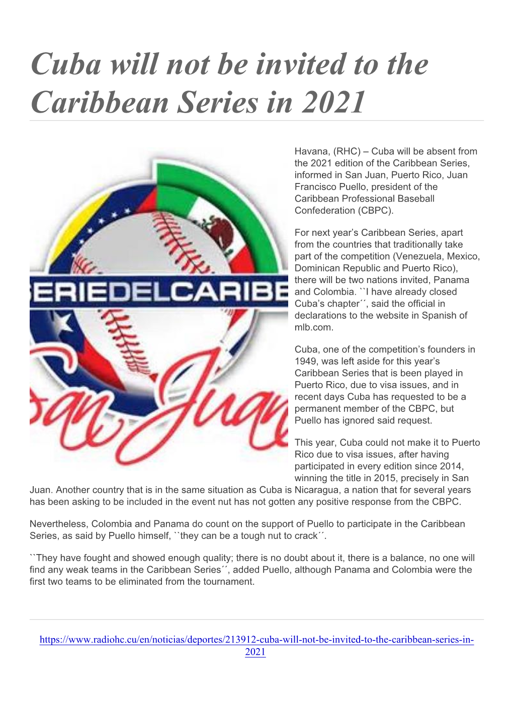 Cuba Will Not Be Invited to the Caribbean Series in 2021