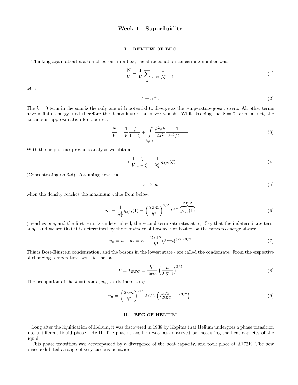 Week 1 - Superﬂuidity