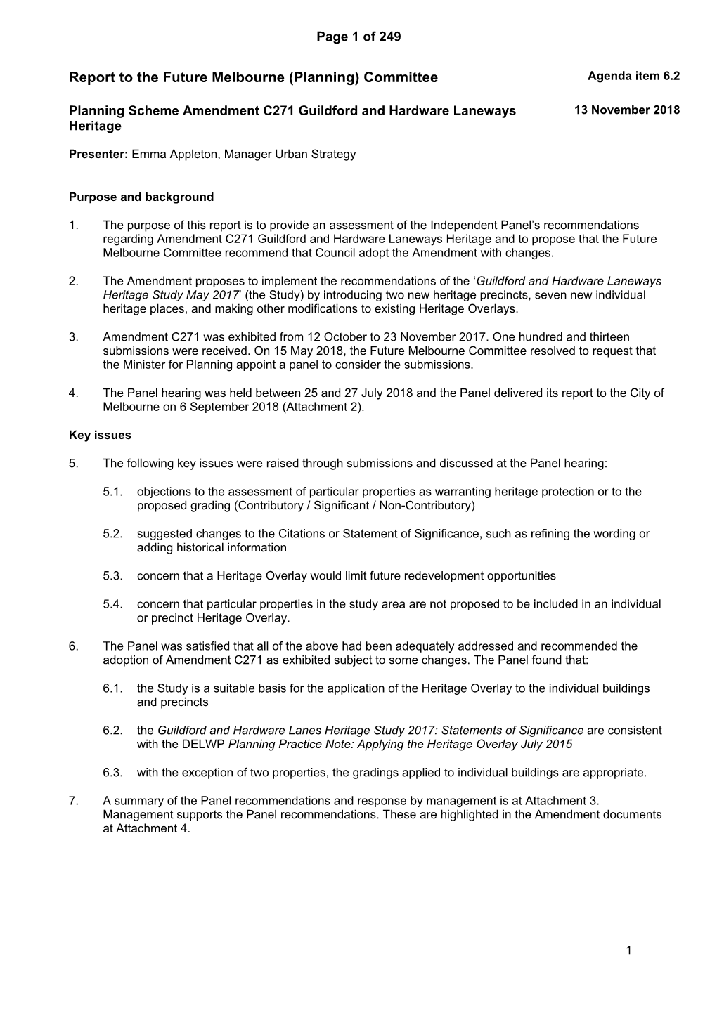 Planning Scheme Amendment C271 Guildford and Hardware Laneways 13 November 2018 Heritage