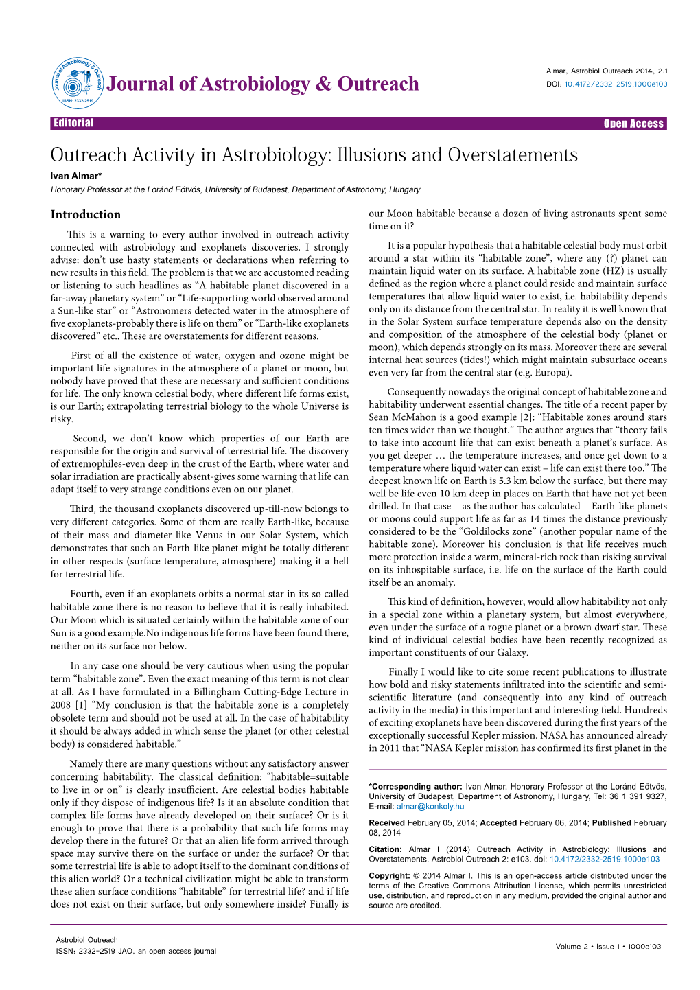 Outreach Activity in Astrobiology: Illusions and Overstatements