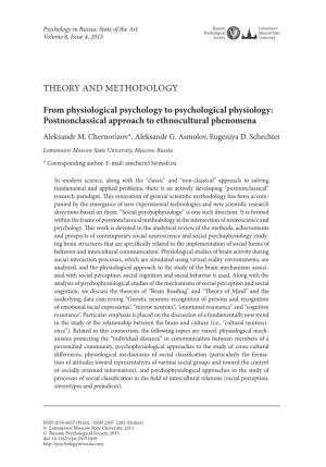 THEORY and METHODOLOGY from Physiological Psychology To