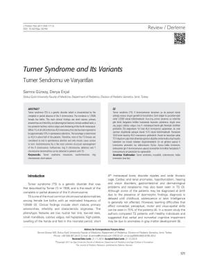 Turner Syndrome and Its Variants Turner Sendromu Ve Varyantları