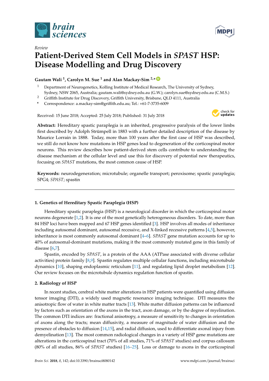Patient-Derived Stem Cell Models in SPAST HSP: Disease Modelling and Drug Discovery