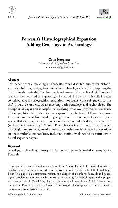 Foucault's Historiographical Expansion: Adding Genealogy to Archaeology1