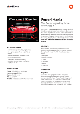 Ferrari Mania the Ferrari Legend by Those Who Wrote It