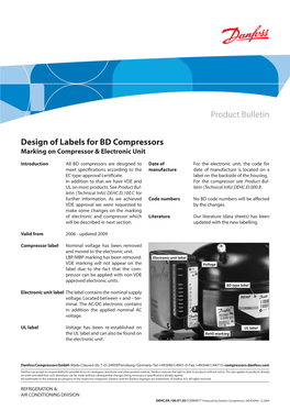 Product Bulletin Design of Labels for BD Compressors