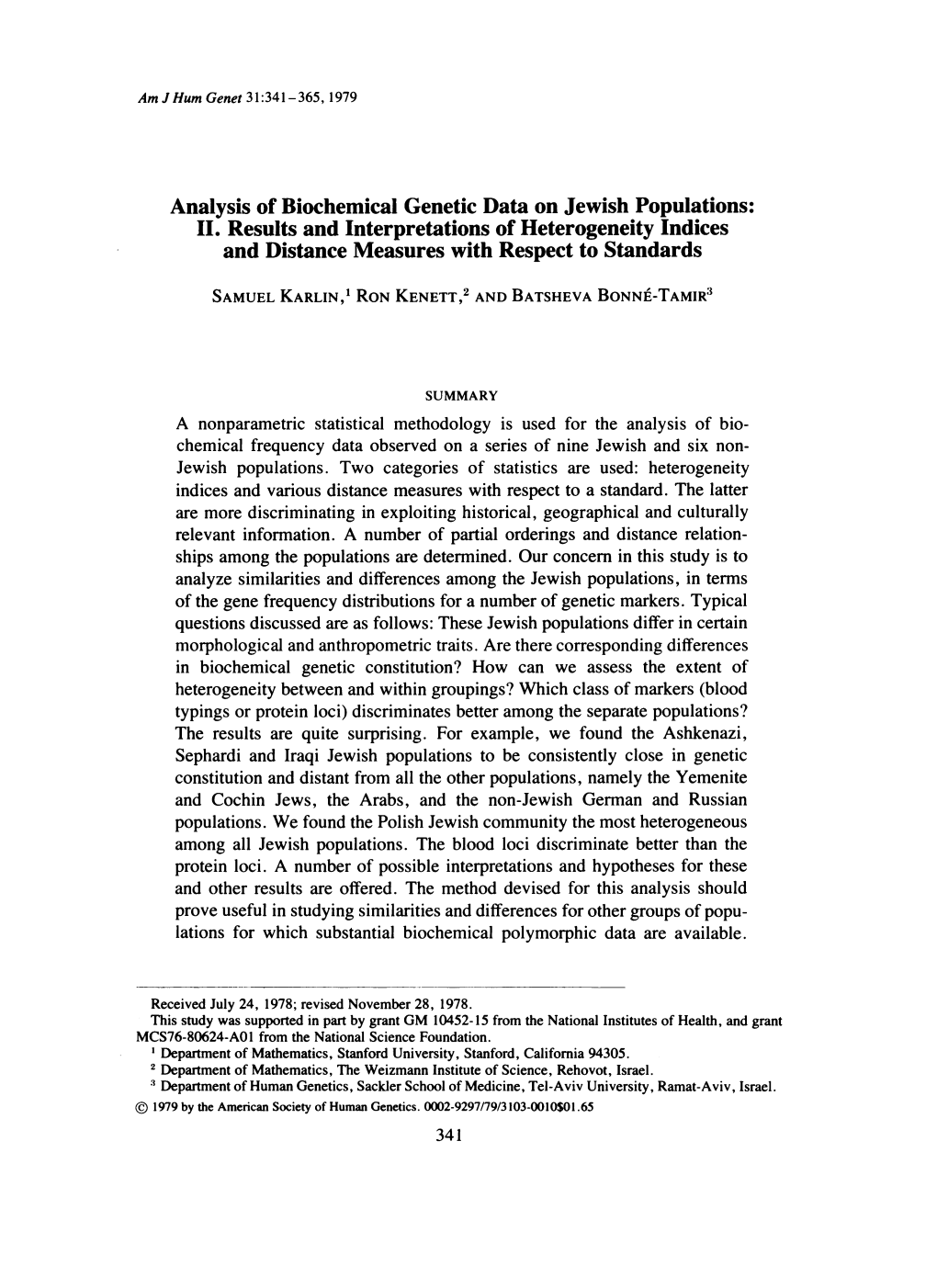 Analysis of Biochemical Genetic Data on Jewish Populations: II