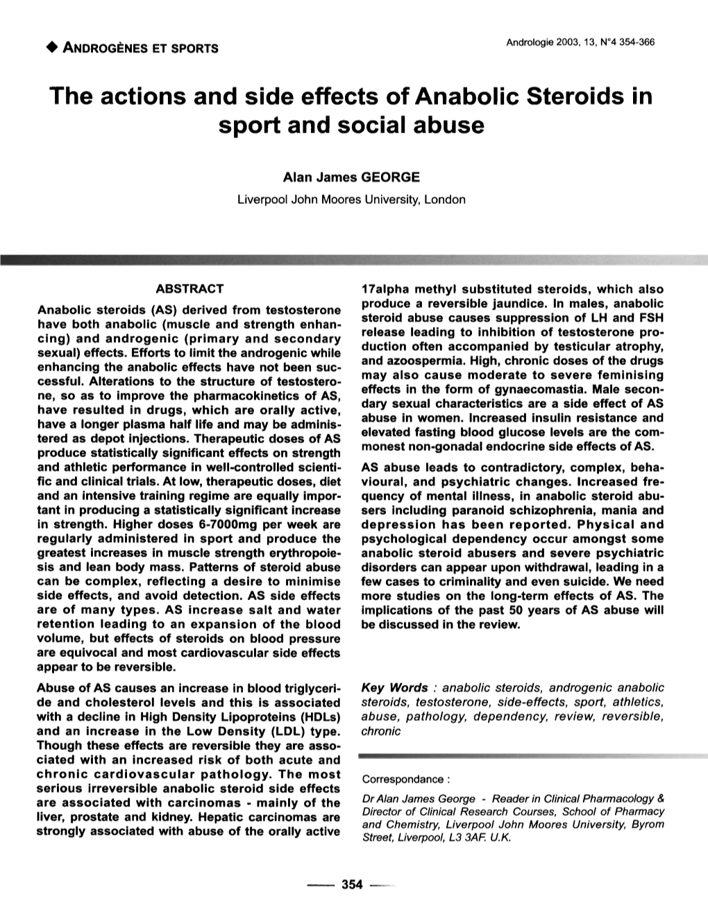 The Actions and Side Effects of Anabolic Steroids in Sport and Social Abuse