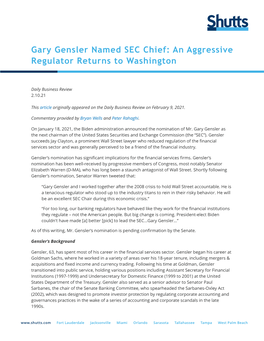 Gary Gensler Named SEC Chief: an Aggressive Regulator Returns to Washington