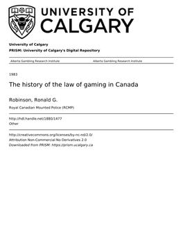 The History of the Law of Gaming in Canada