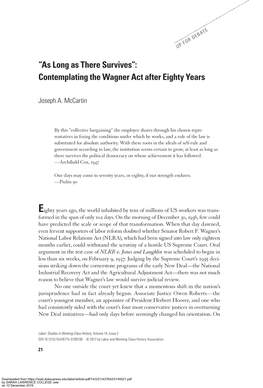 Contemplating the Wagner Act After Eighty Years