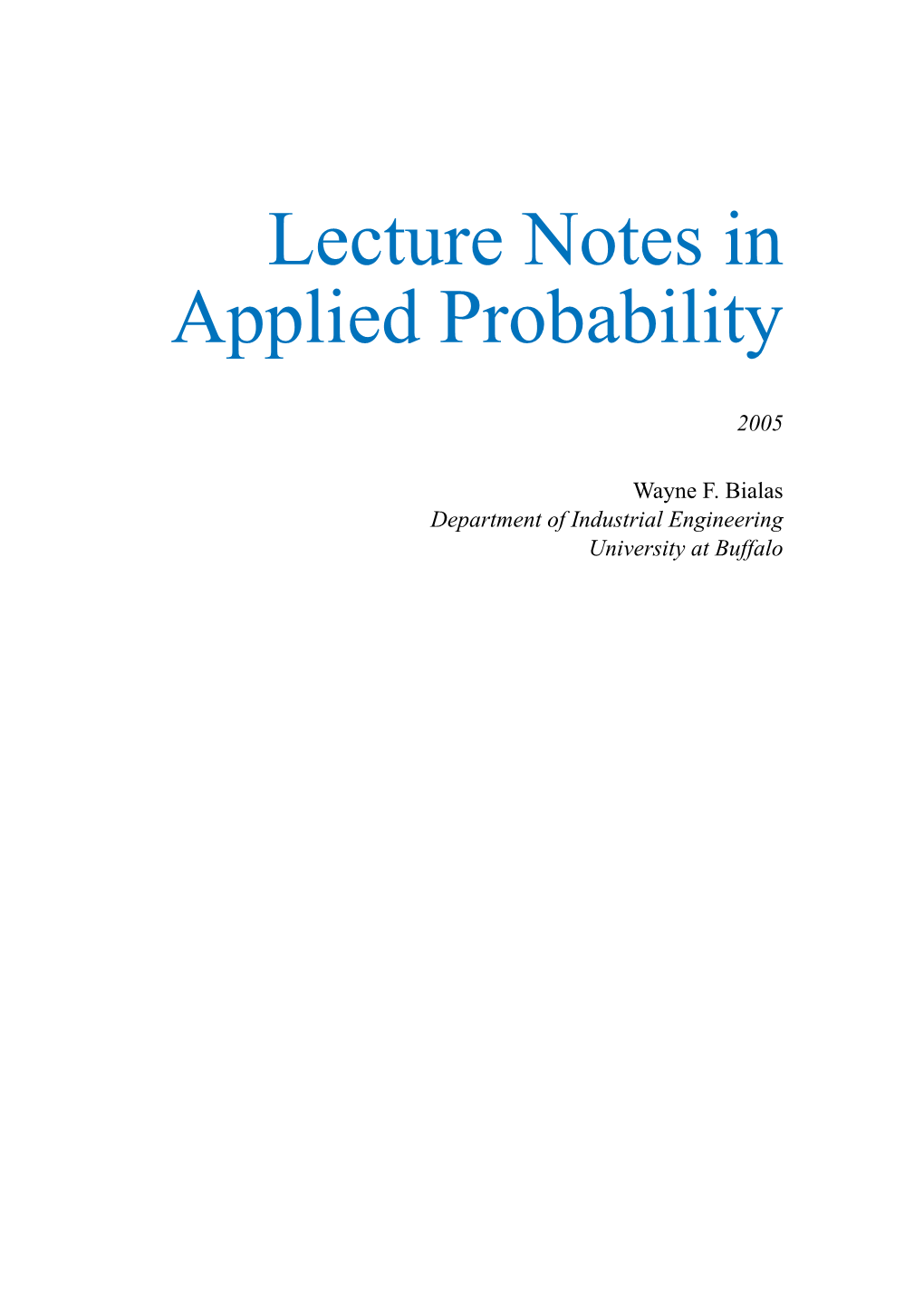 Lecture Notes in Applied Probability