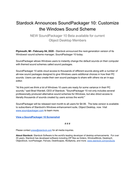 Stardock Announces Soundpackager 10: Customize the Windows Sound Scheme NEW Soundpackager 10 Beta Available for Current Object Desktop Members