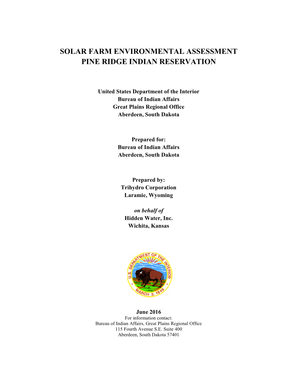 Bureau of Indian Affairs' Solar Farm Environmental Assessment