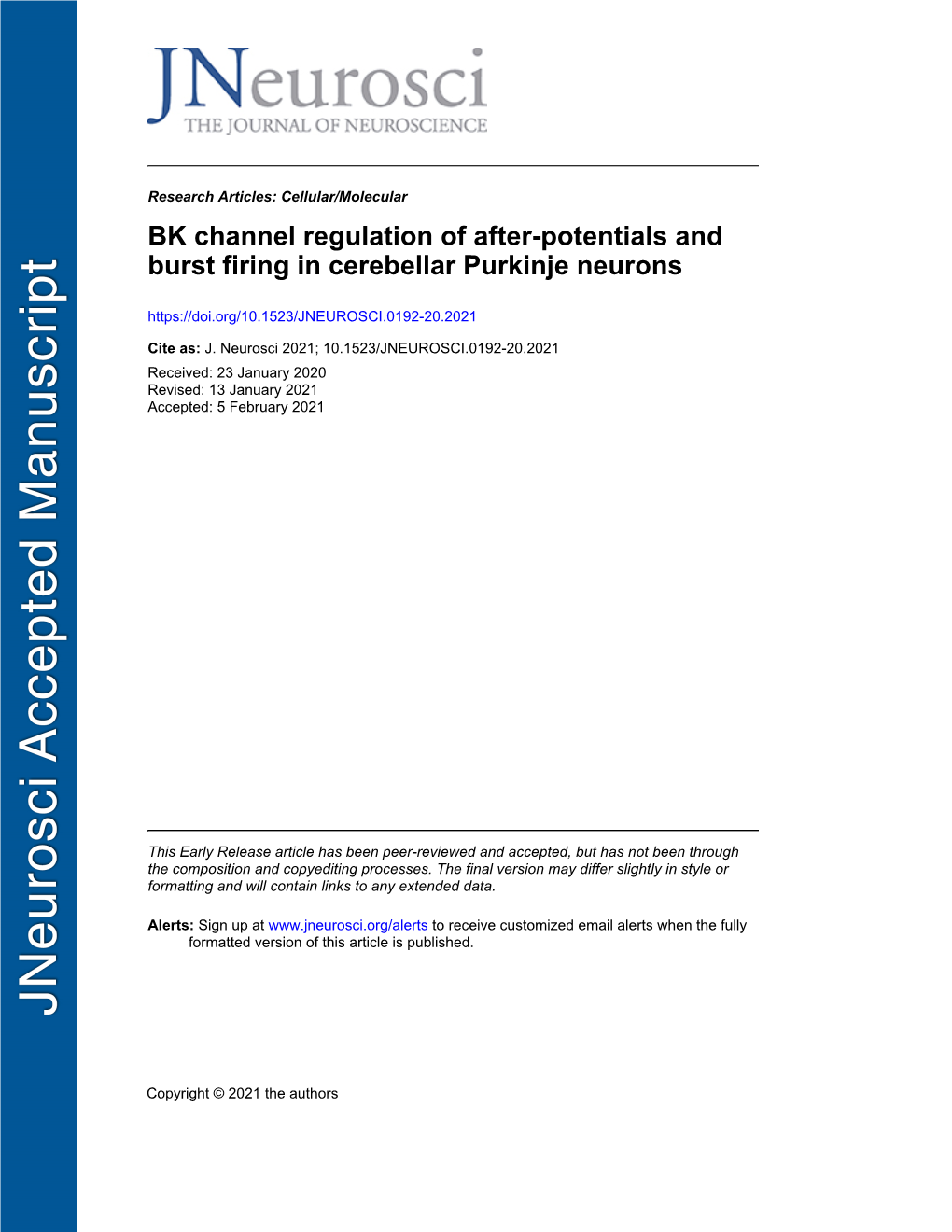 BK Channel Regulation of After-Potentials and Burst Firing in Cerebellar Purkinje Neurons