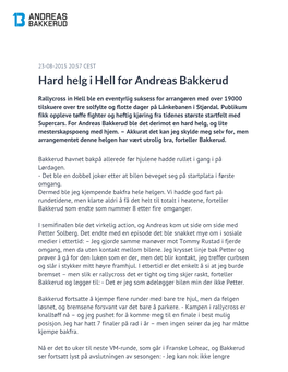 ​Hard Helg I Hell for Andreas Bakkerud