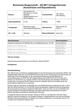 Bremische Bürgerschaft – SD.NET Vorlagenformular (Ausschüsse Und Deputationen)