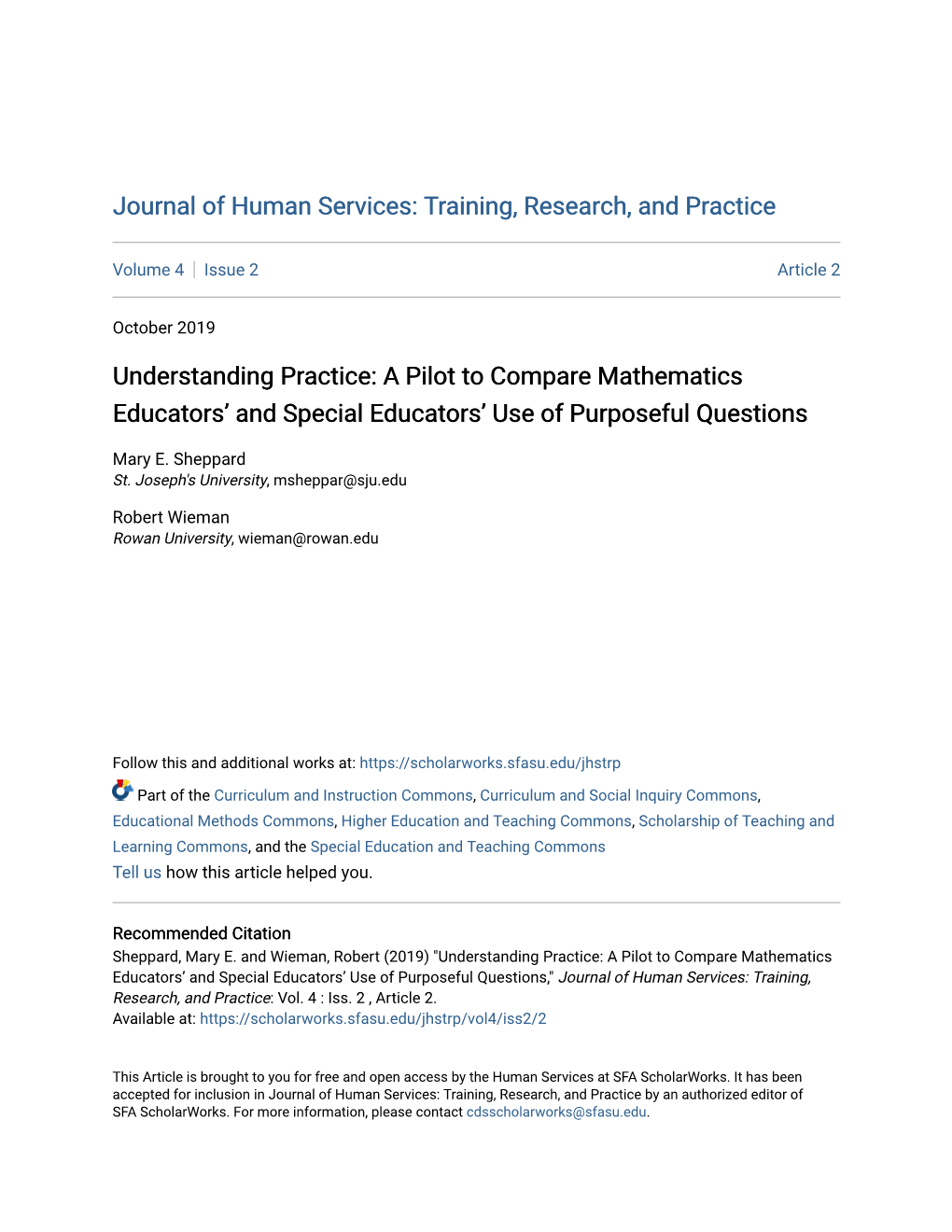 Understanding Practice: a Pilot to Compare Mathematics Educators’ and Special Educators’ Use of Purposeful Questions