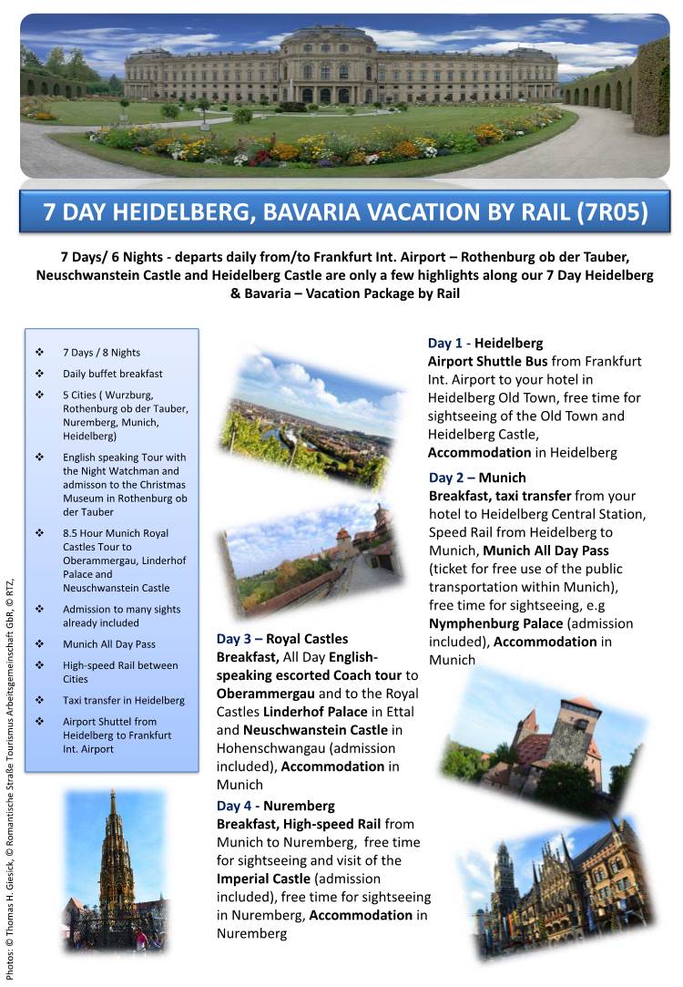 7 Day Heidelberg, Bavaria Vacation by Rail (7R05)