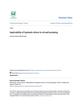 Applicability of Hydraulic Drives to Oil-Well Pumping