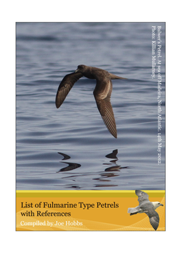 List of Fulmarine Petrels with References