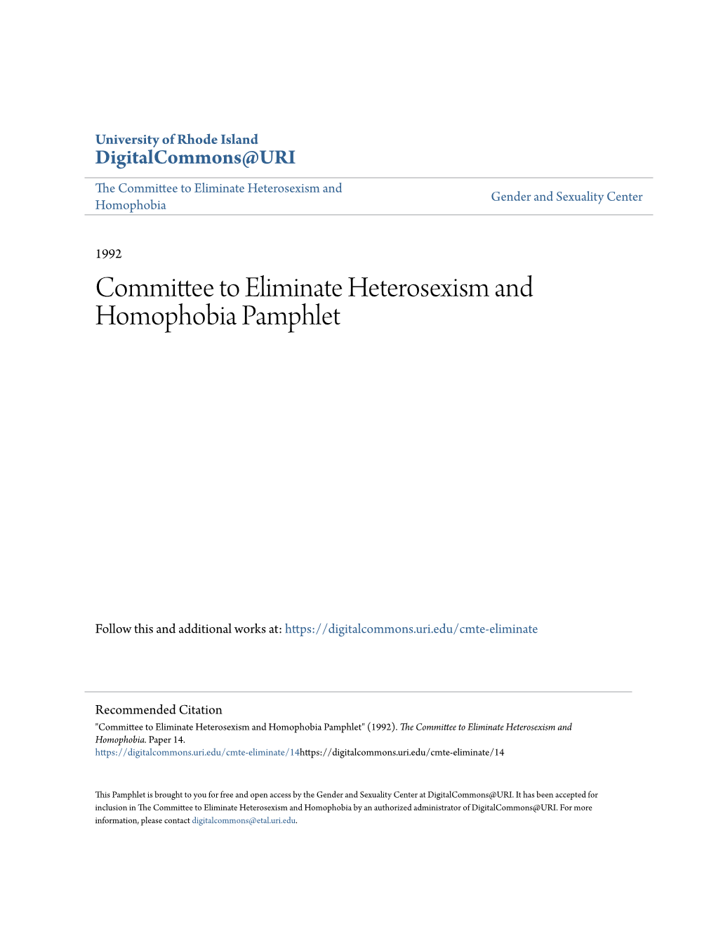 Committee to Eliminate Heterosexism and Homophobia Pamphlet