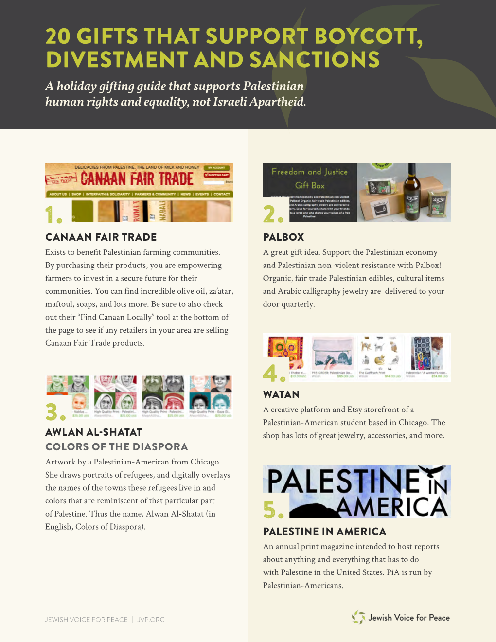20 Gifts That Support Boycott, Divestment and Sanctions a Holiday Gifting Guide That Supports Palestinian Human Rights and Equality, Not Israeli Apartheid