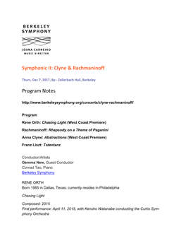 Clyne & Rachmaninoff Program Notes