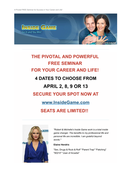 a Pivotal Free Seminar for Success in Your Career and Life