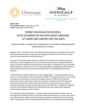 Disney Musicals in Schools Puts Students in the Spotlight Onstage at Overture Center for the Arts