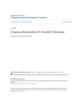 Chapman Remembers Dr. Arnold O. Beckman Chapman University Media Relations