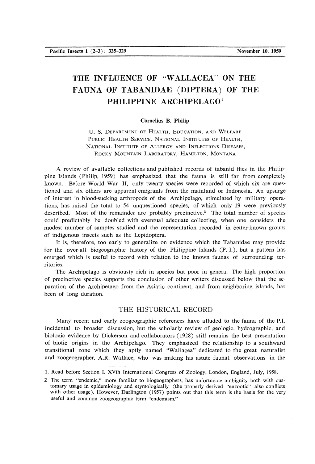 Wallacea" on the Fauna of Tabanidae (Diptera) of the Philippine Archipelago1