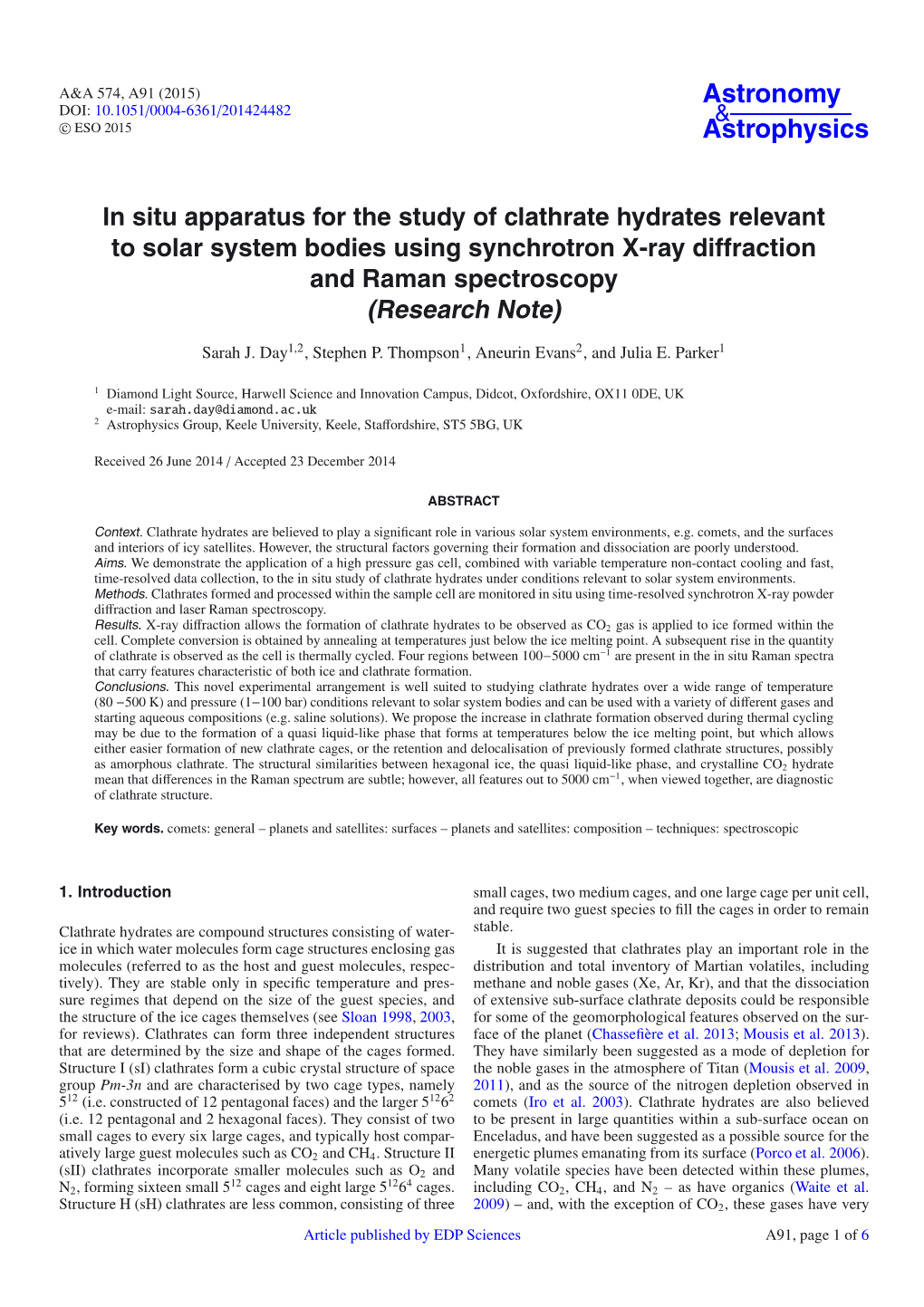 In Situ Apparatus for the Study of Clathrate Hydrates Relevant to Solar System Bodies Using Synchrotron X-Ray Diffraction and Raman Spectroscopy (Research Note)