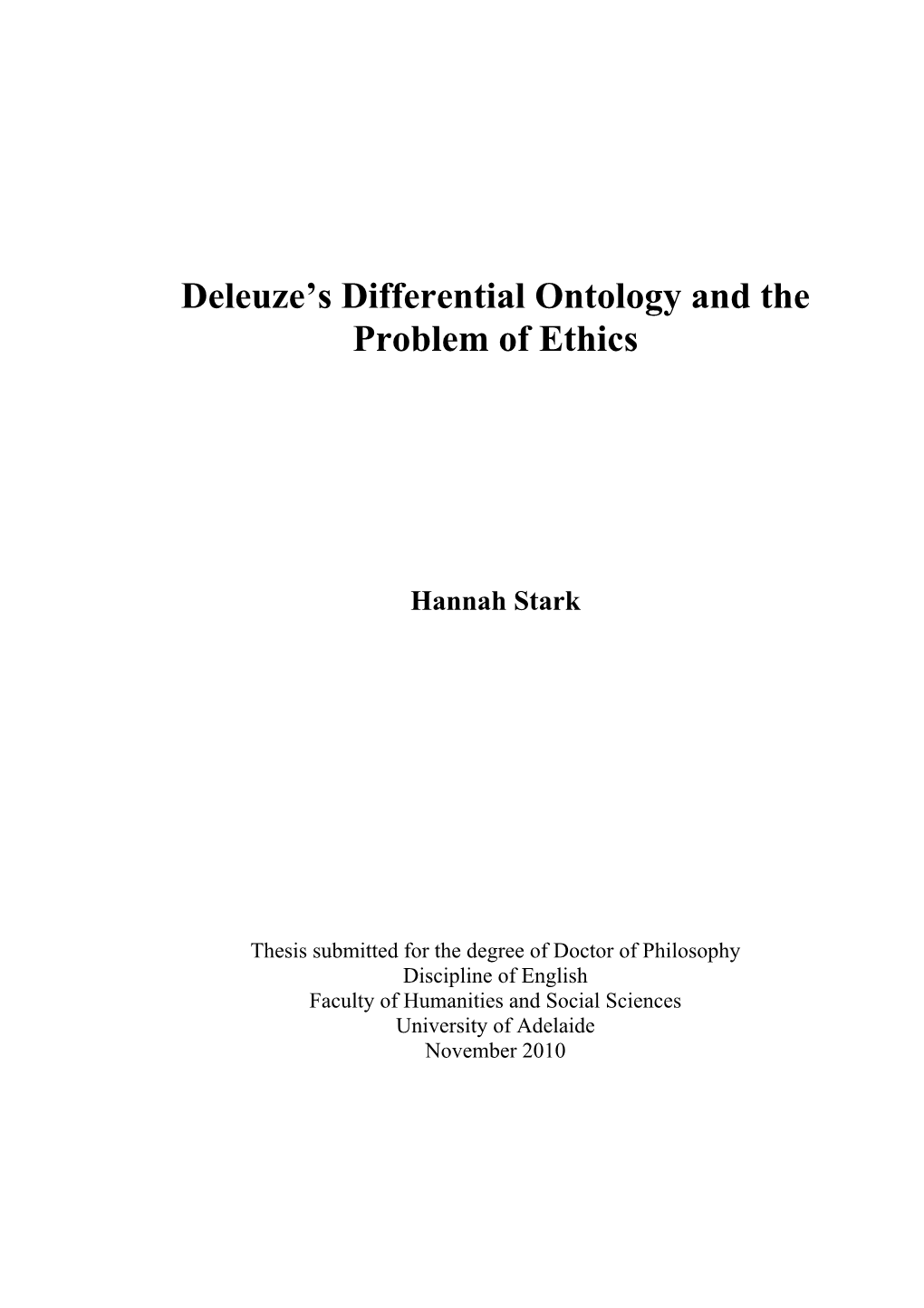 Deleuze's Differential Ontology and the Problem of Ethics