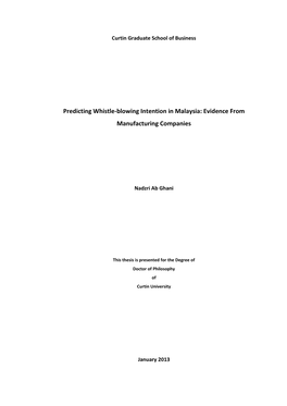 Predicting Whistle-Blowing Intention in Malaysia: Evidence from Manufacturing Companies