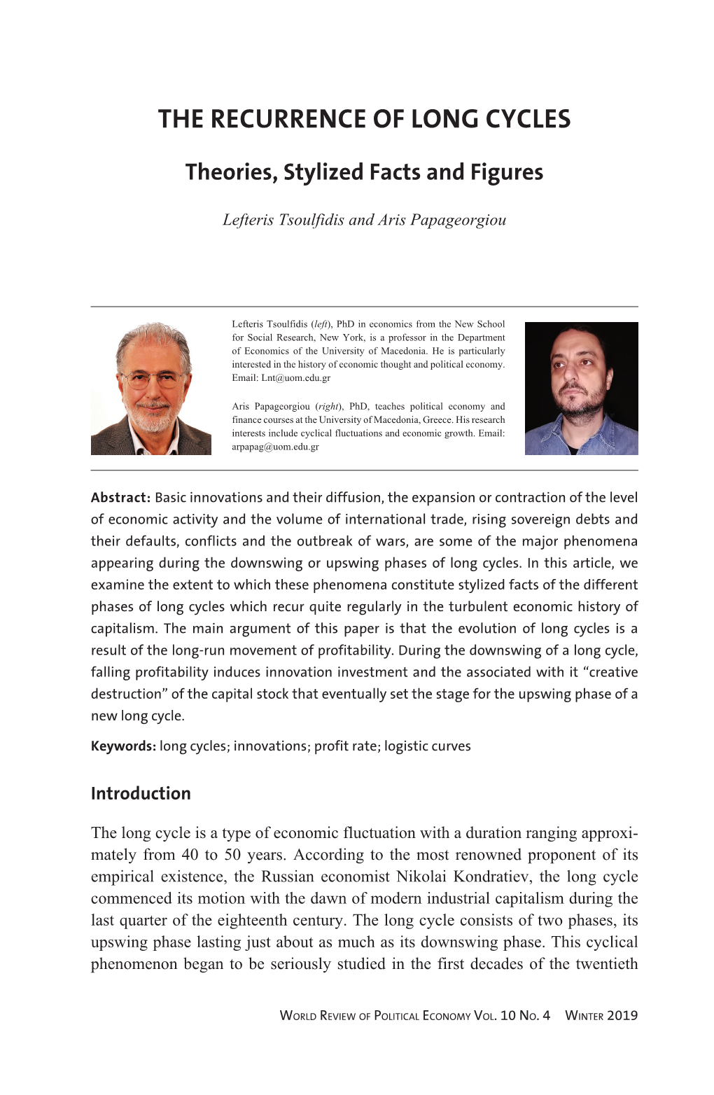The Recurrence of Long Cycles: Theories, Stylized Facts and Figures, Lefteris Tsoulfidis and Aris Papageorgiou
